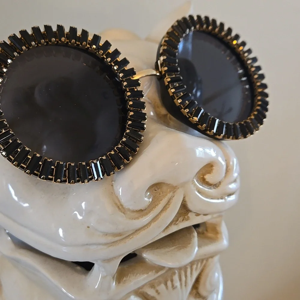 Elegant Black Jewelled Roumd Sunglasses with Gold  Accents...New